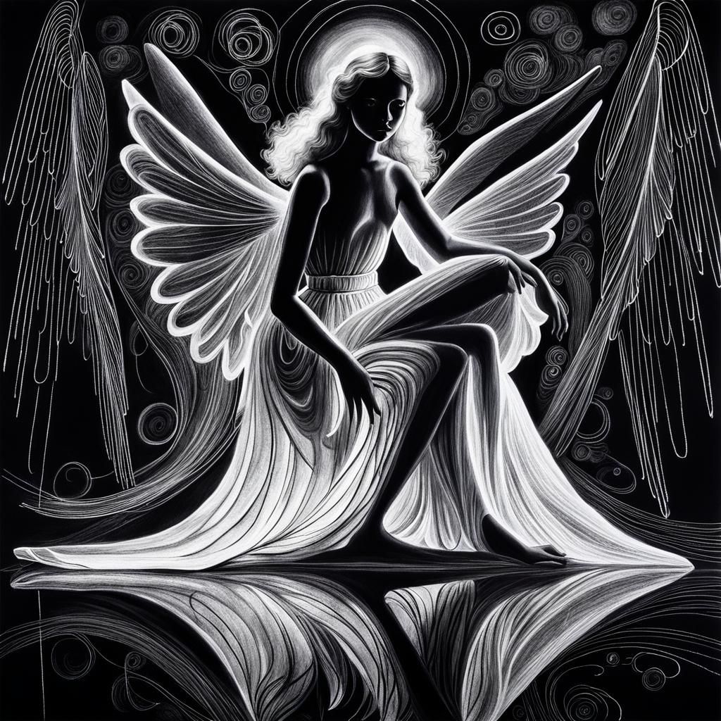 Surreal Angel in Child's Crayon Drawing Style