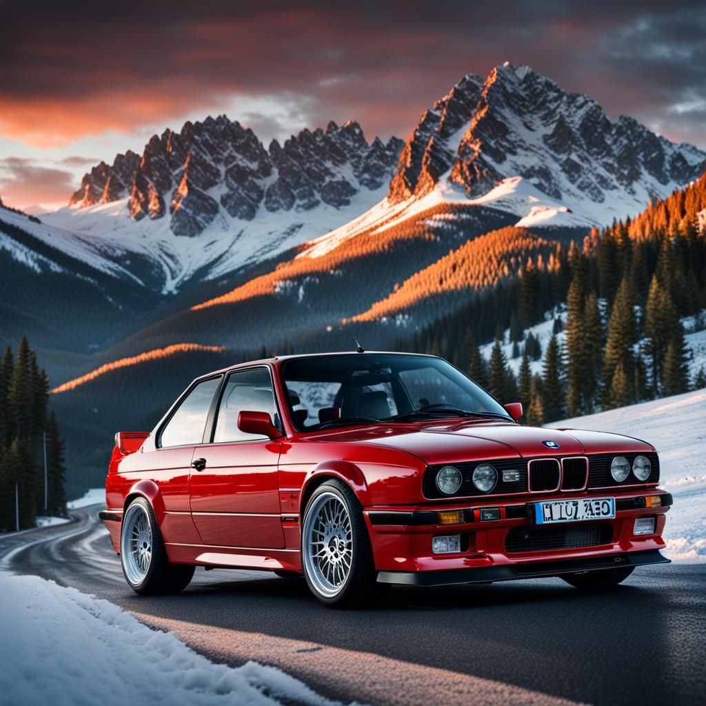 Red BMW M3 at Sunset: Photorealistic 8k Photography