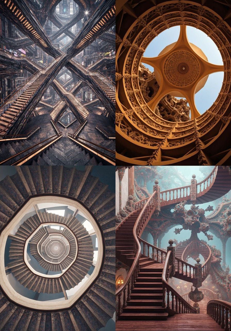 Surreal Stairways in Style of Escher and Mandelbrot