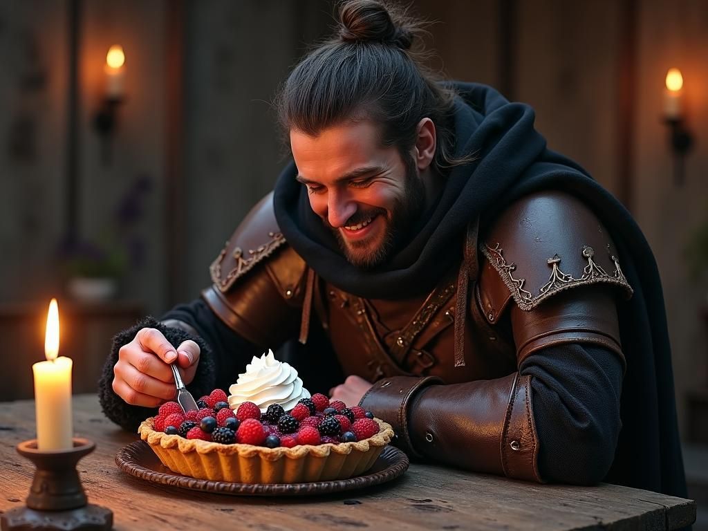 Joyful Ranger Enjoying Berry Pie, Photorealistic Style