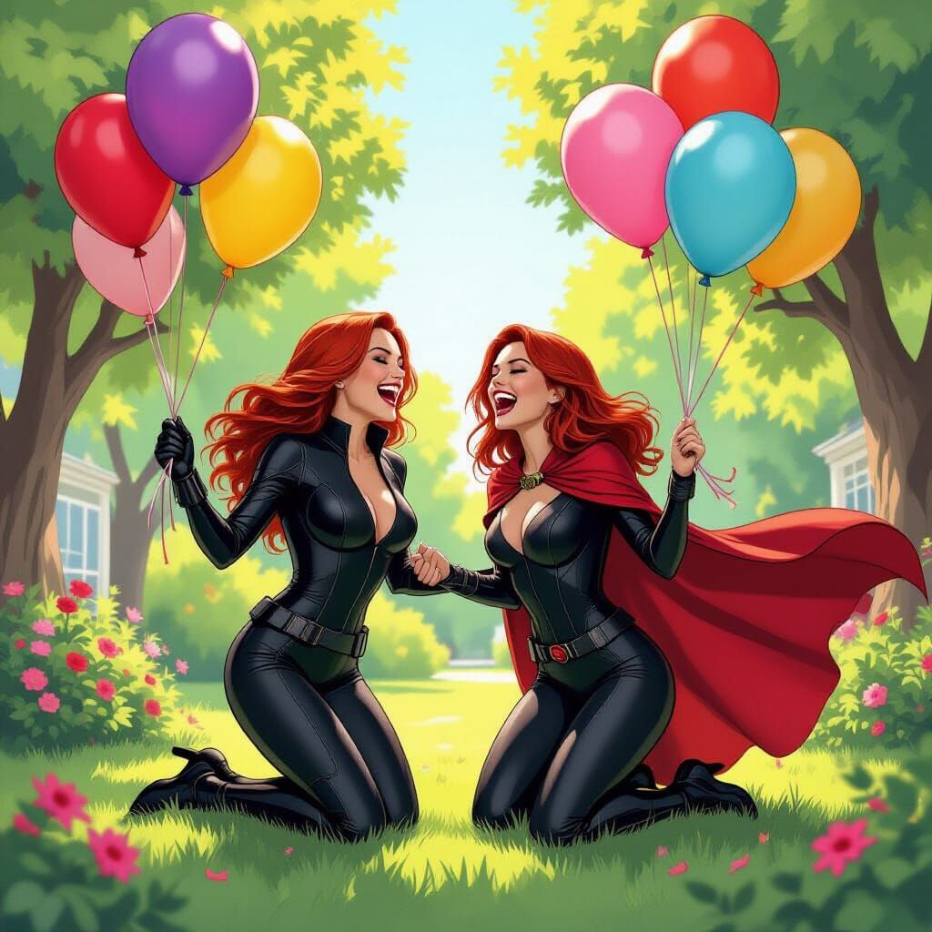Black Widow and Scarlet Witch Celebrate in Comic Book Style