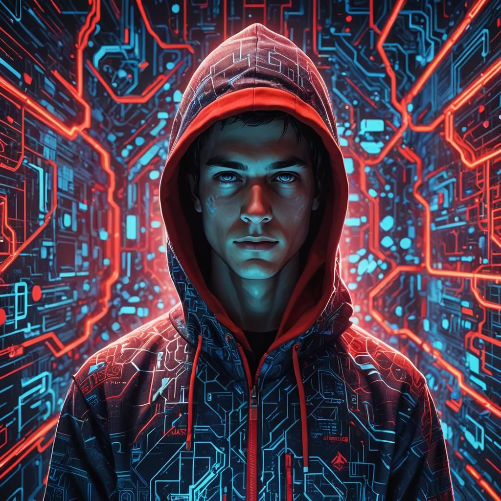 Glowing Hacker in Futuristic Neon Scene