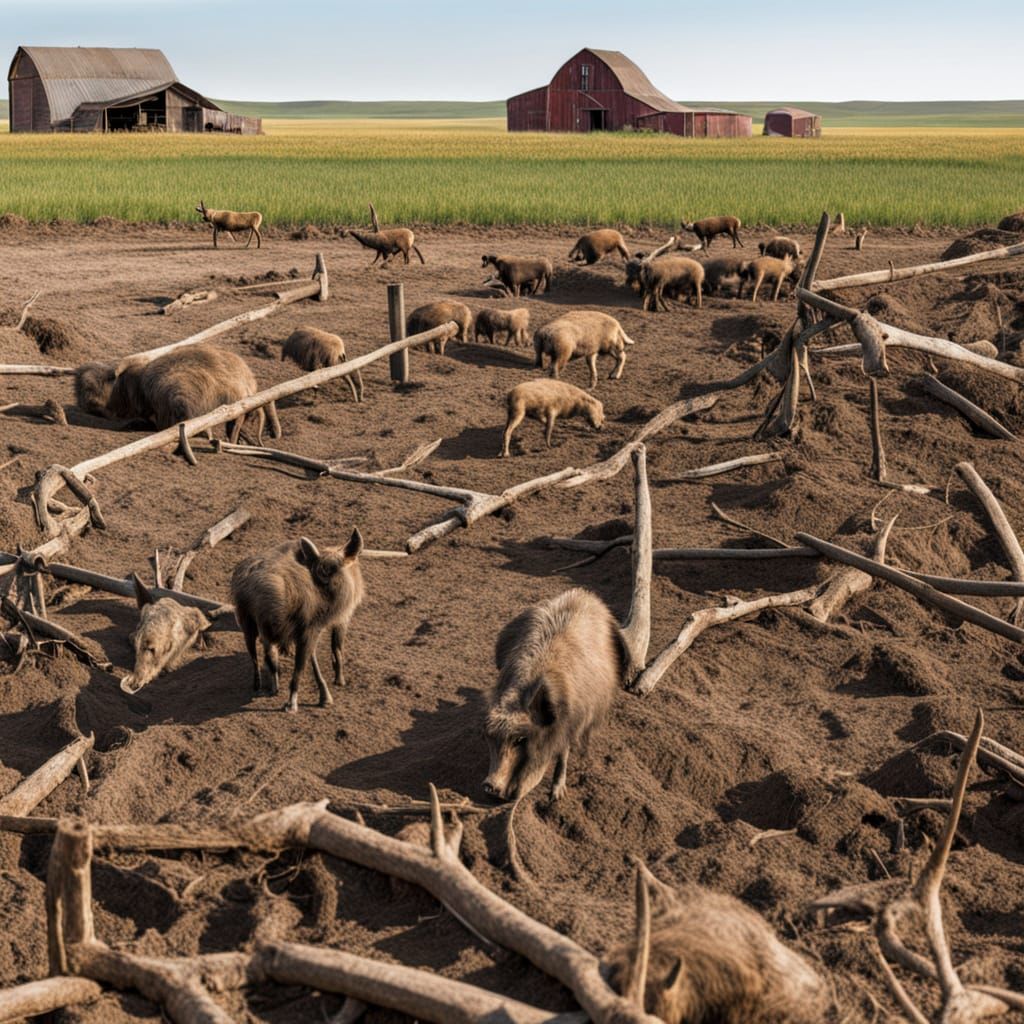 Dystopian American Farm in Ruin, Drought and Decay