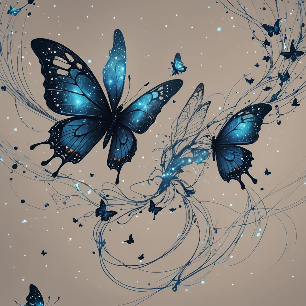 Butterfly Silhouette with Magic Trail in One-Line Art