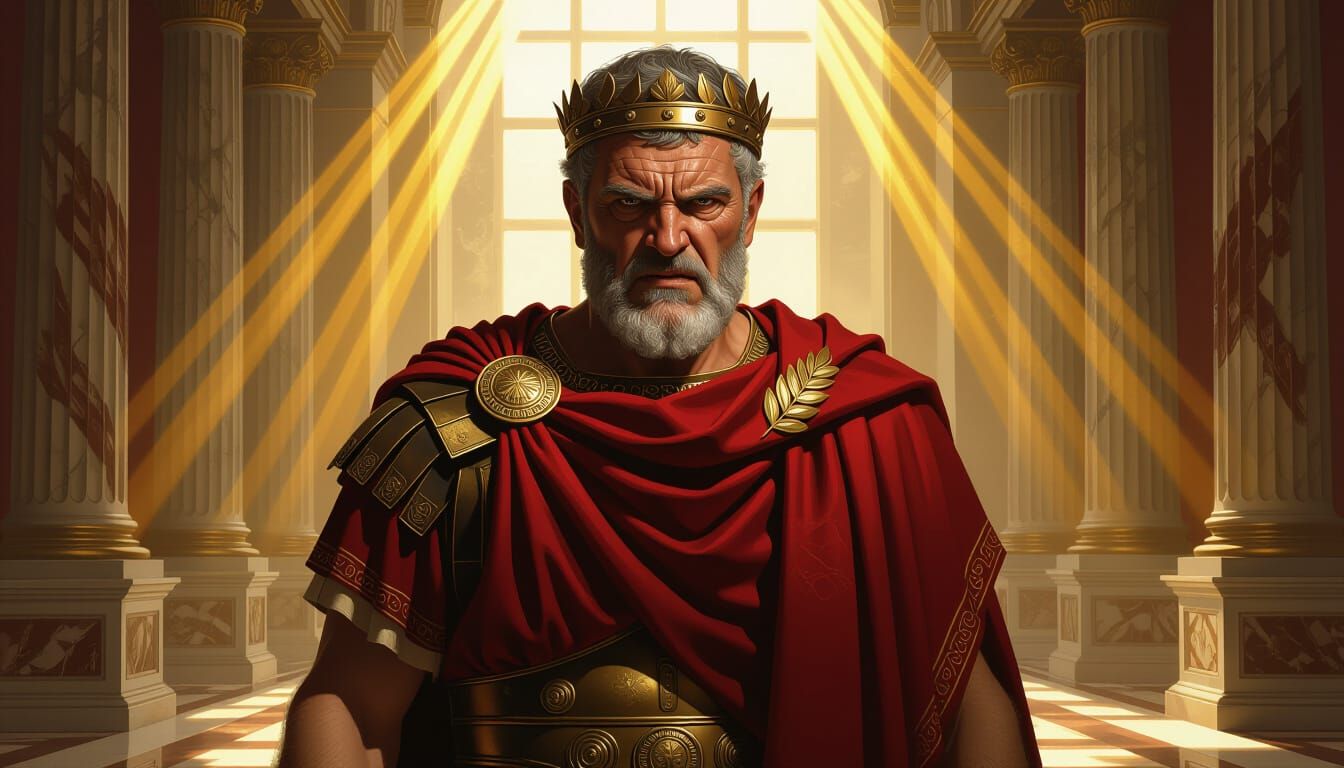 Angry Roman King in Toga, Dramatic Oil Painting Style