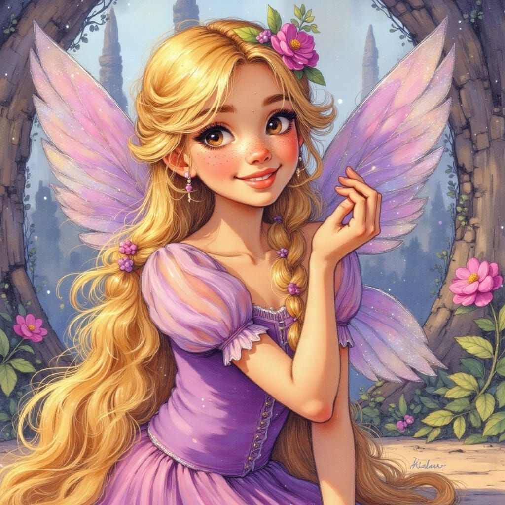 Tangled Fairy Tale Princess in Vibrant Airbrush Style