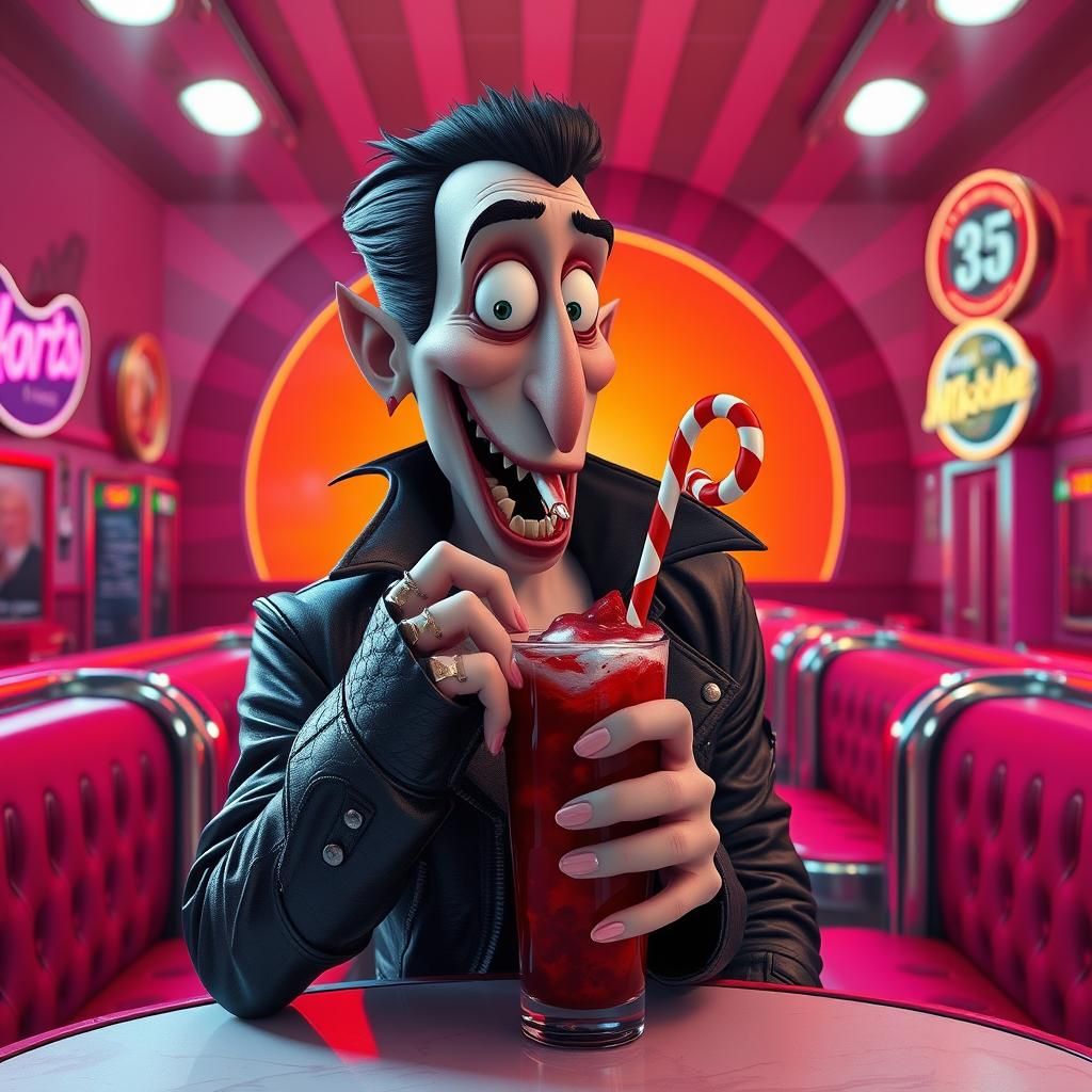 Vampire's Retro Milkshake Delight in Neon Malt Shop