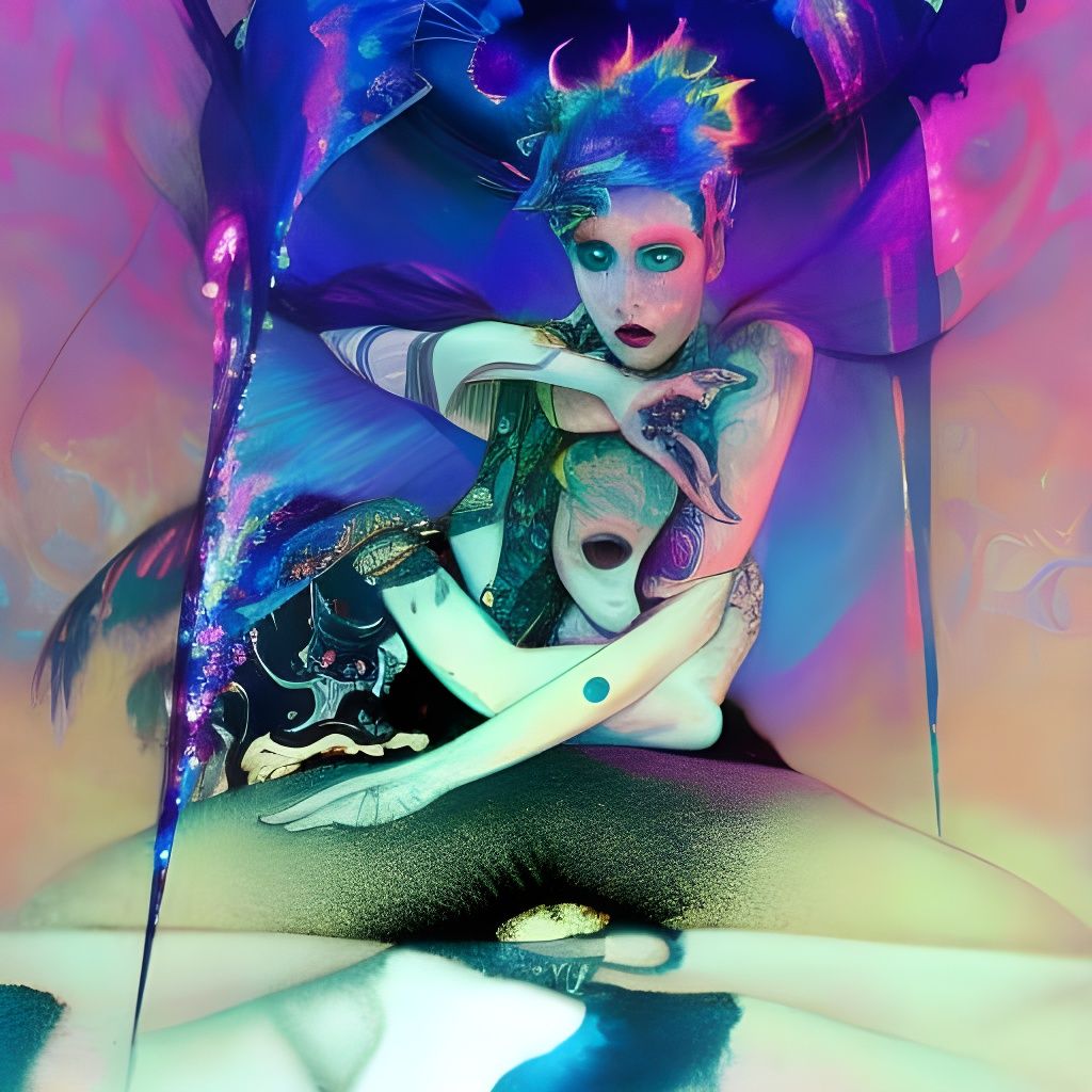 Punk Goddess Glitching into Fractal Iridescence