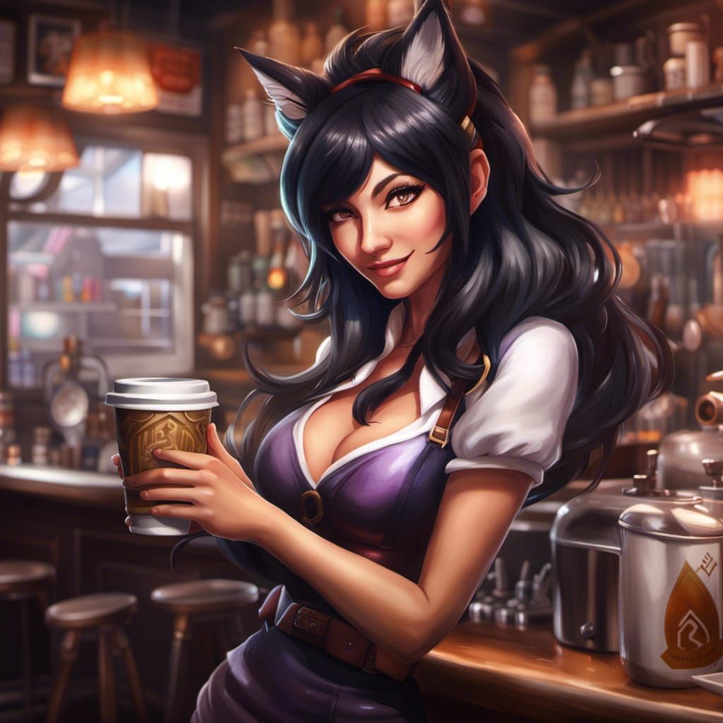 Ahri as Coffee Bartender in League of Legends Style