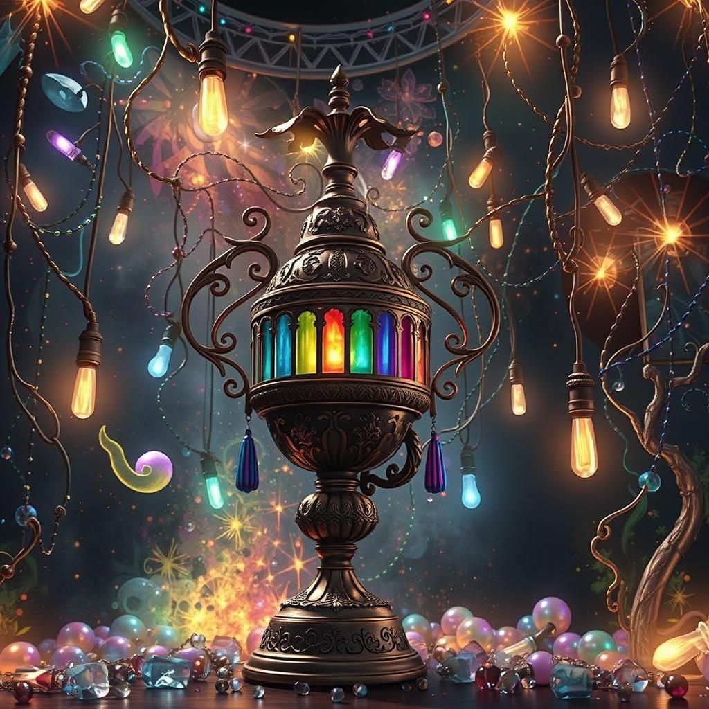 Rainbow Light Emanates from Ornate Vintage Lamp