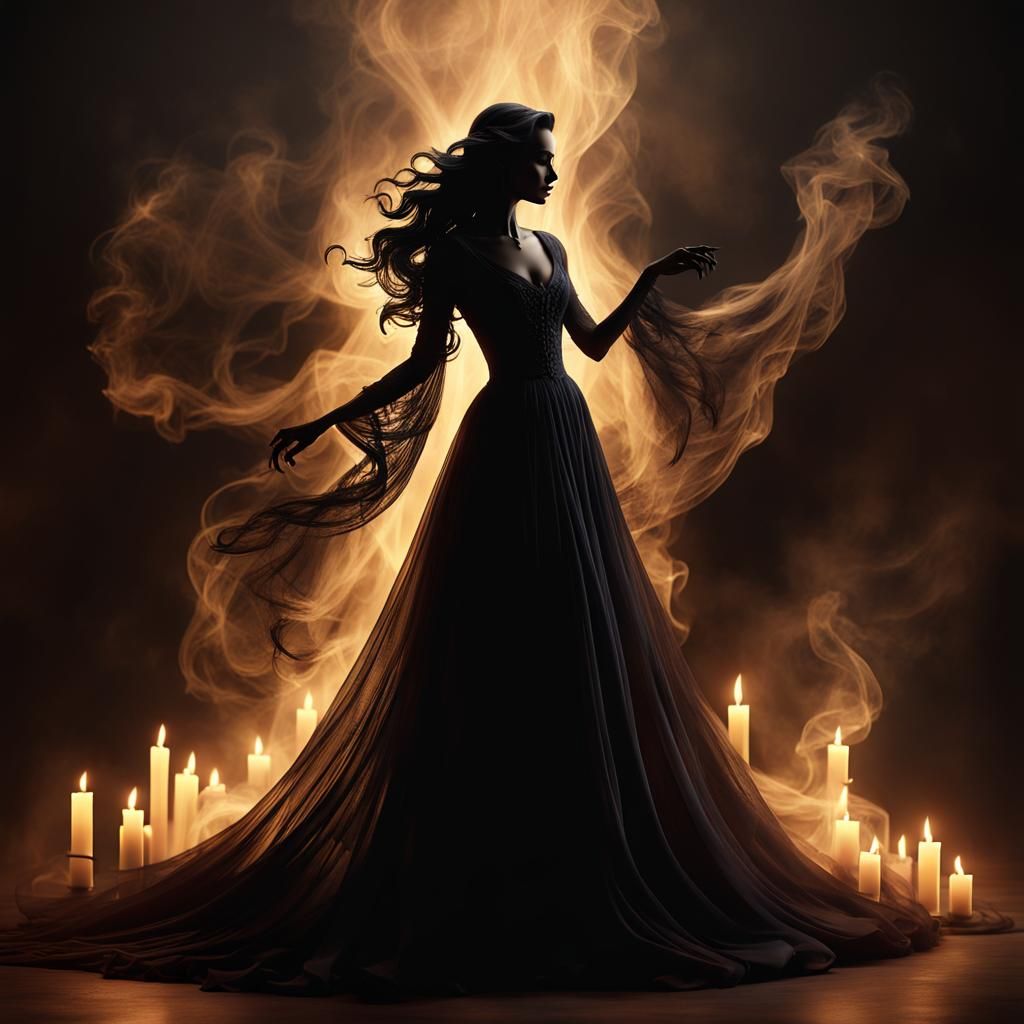 Elegant Vampire Silhouette Crafted from Candle Smoke