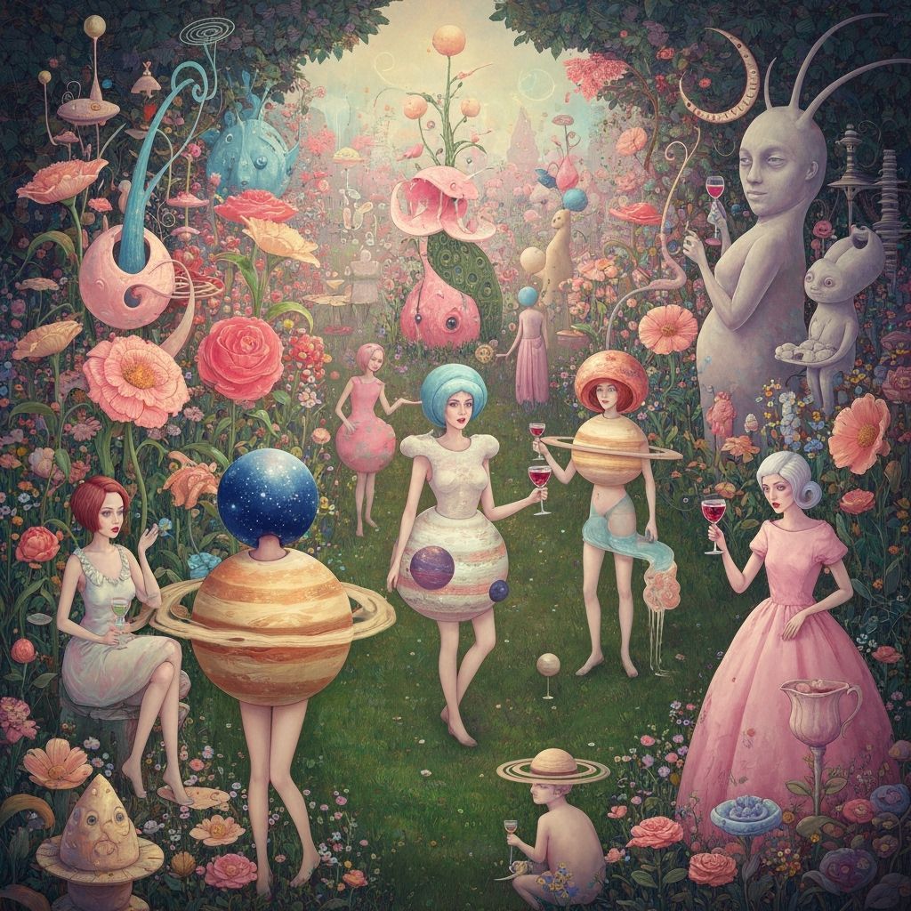 Surreal Garden Party with Planet Costumes