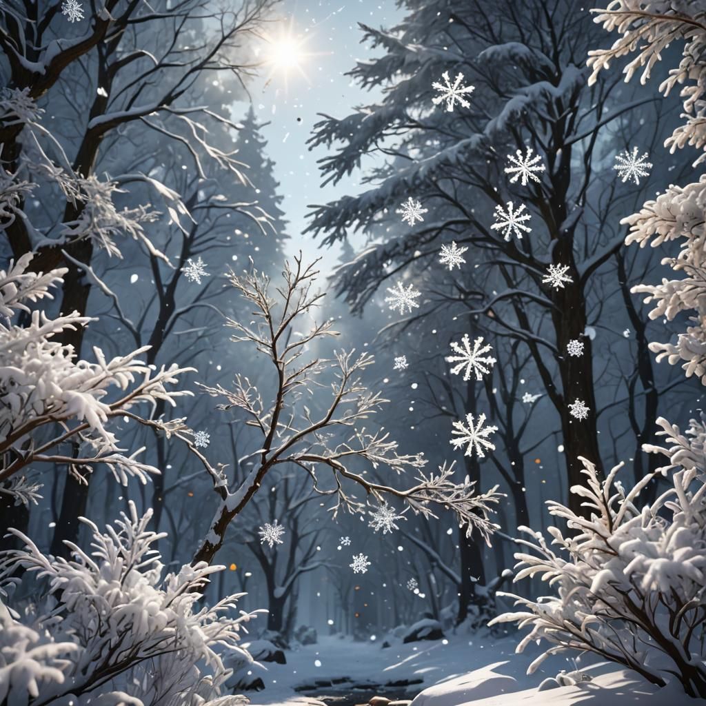Snowflake Snowfall in Hot Weather: Fantasy Concept Art