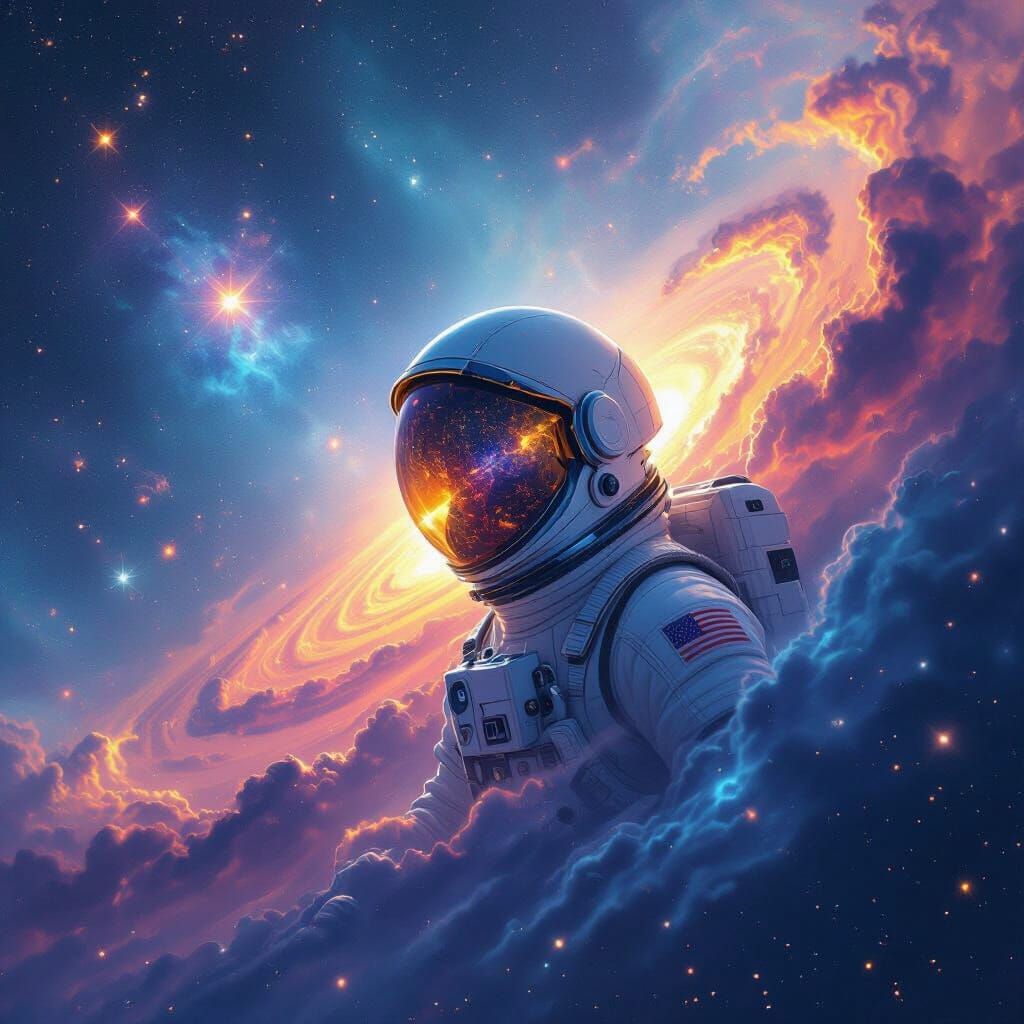 Astronaut Adrift in Nebula: Digital Painting