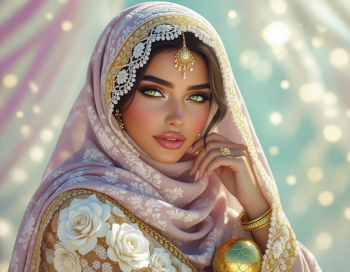 Fantastically Dressed Bedouin Woman with Golden Ball