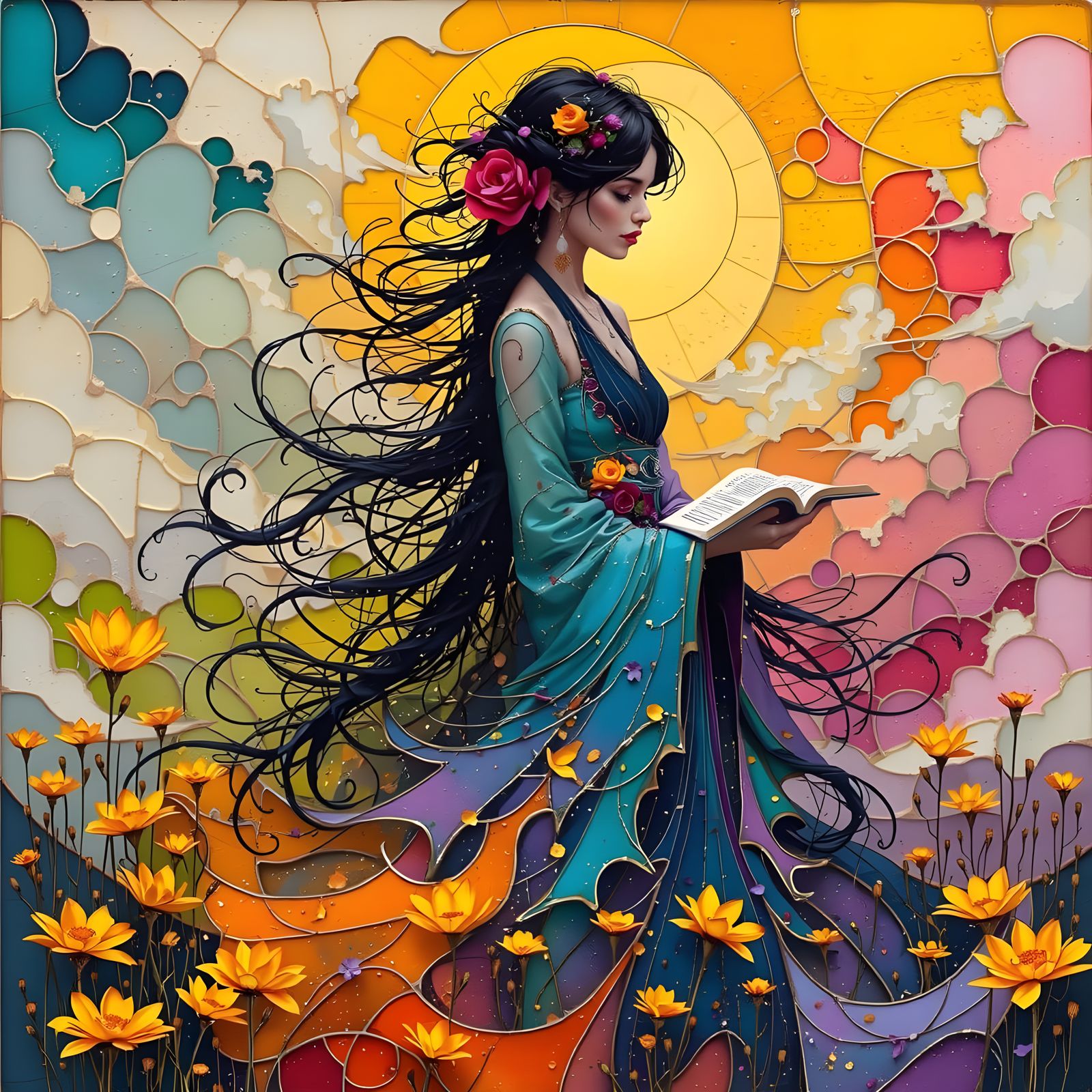 Goddess of Poetry in Ethereal Ink Cloud