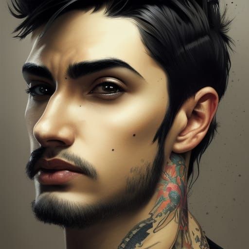 Detailed Portrait of a Man with Tattoos