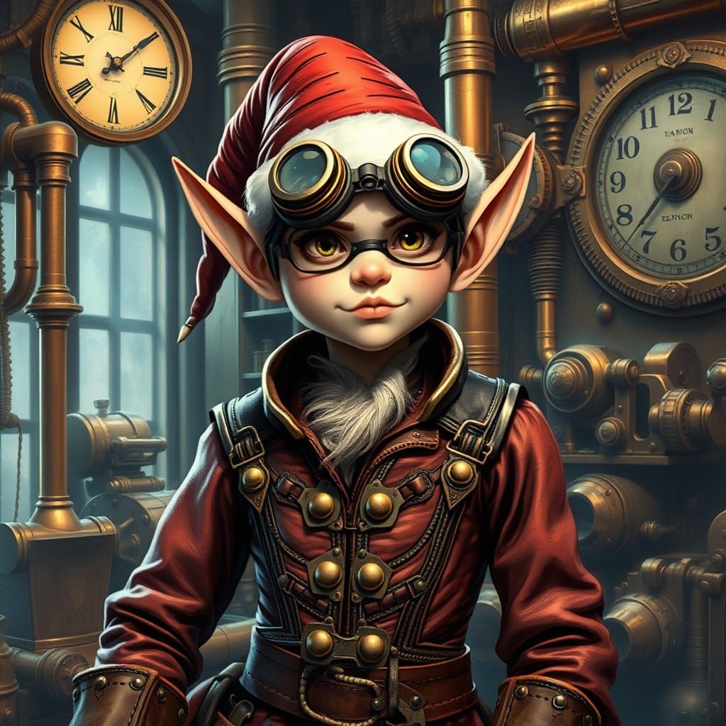 Steampunk Elf in Santa's Workshop