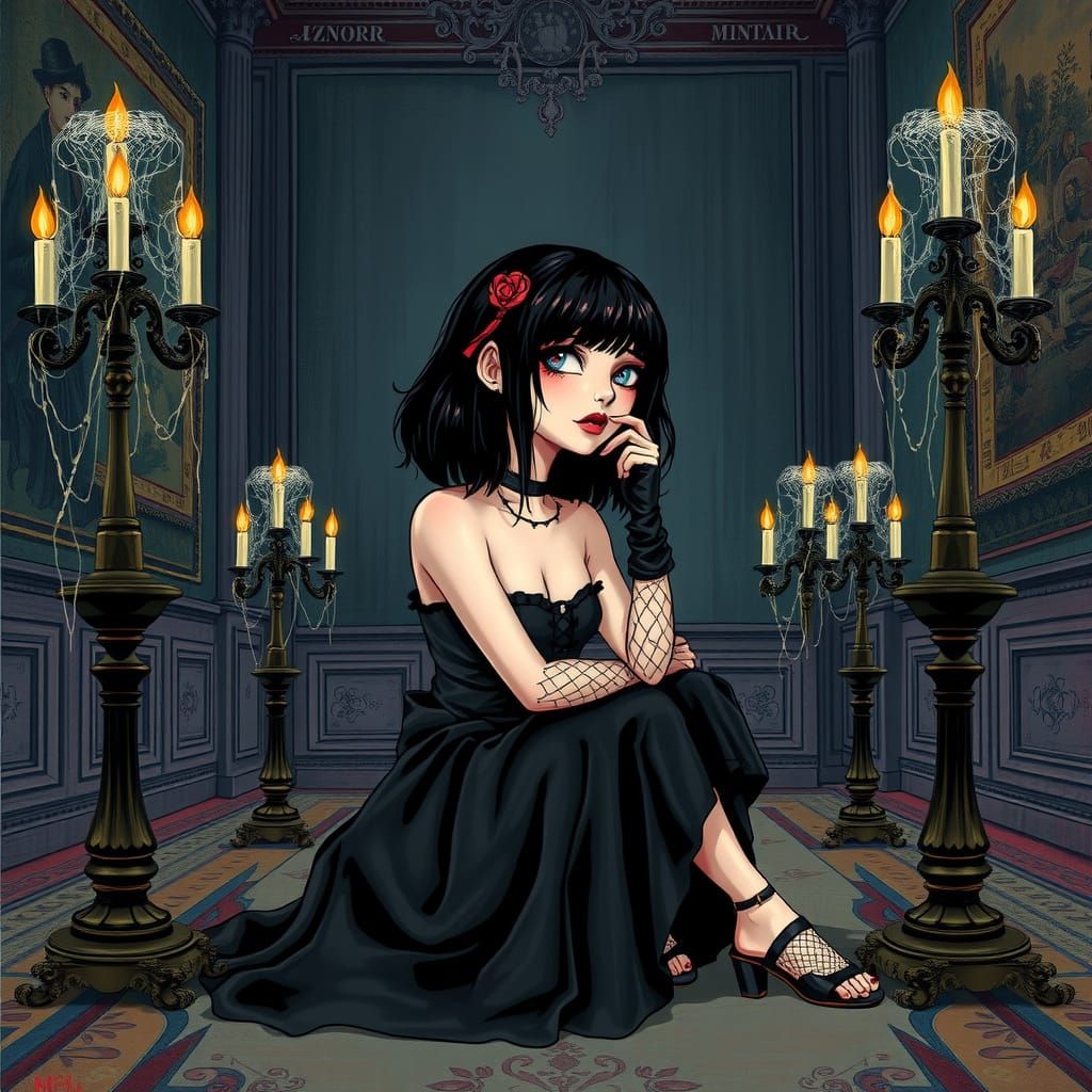 Goth Girl Lost in Thought, Inspired by Old Masters