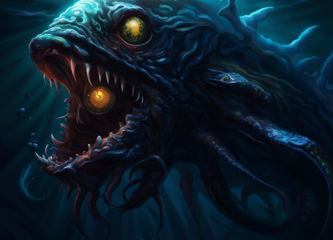 Hyperrealistic Deep Ocean Creature in the Dark