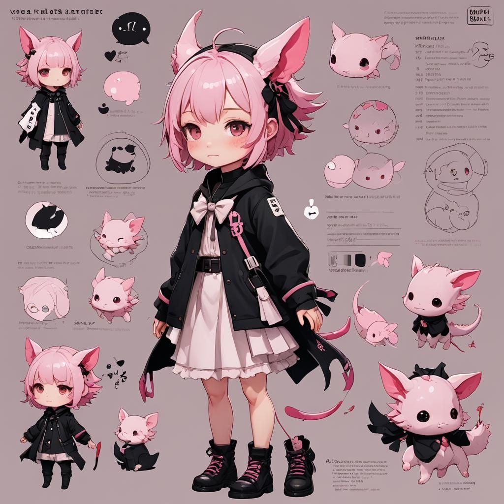 Pink-Haired Anime Girl with Axolotl: 3D Render