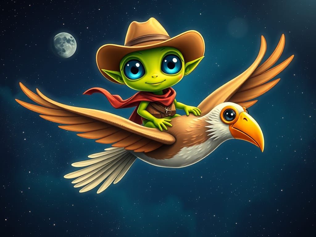 Whimsical Cosmic Rodeo Scene in Vibrant Colors