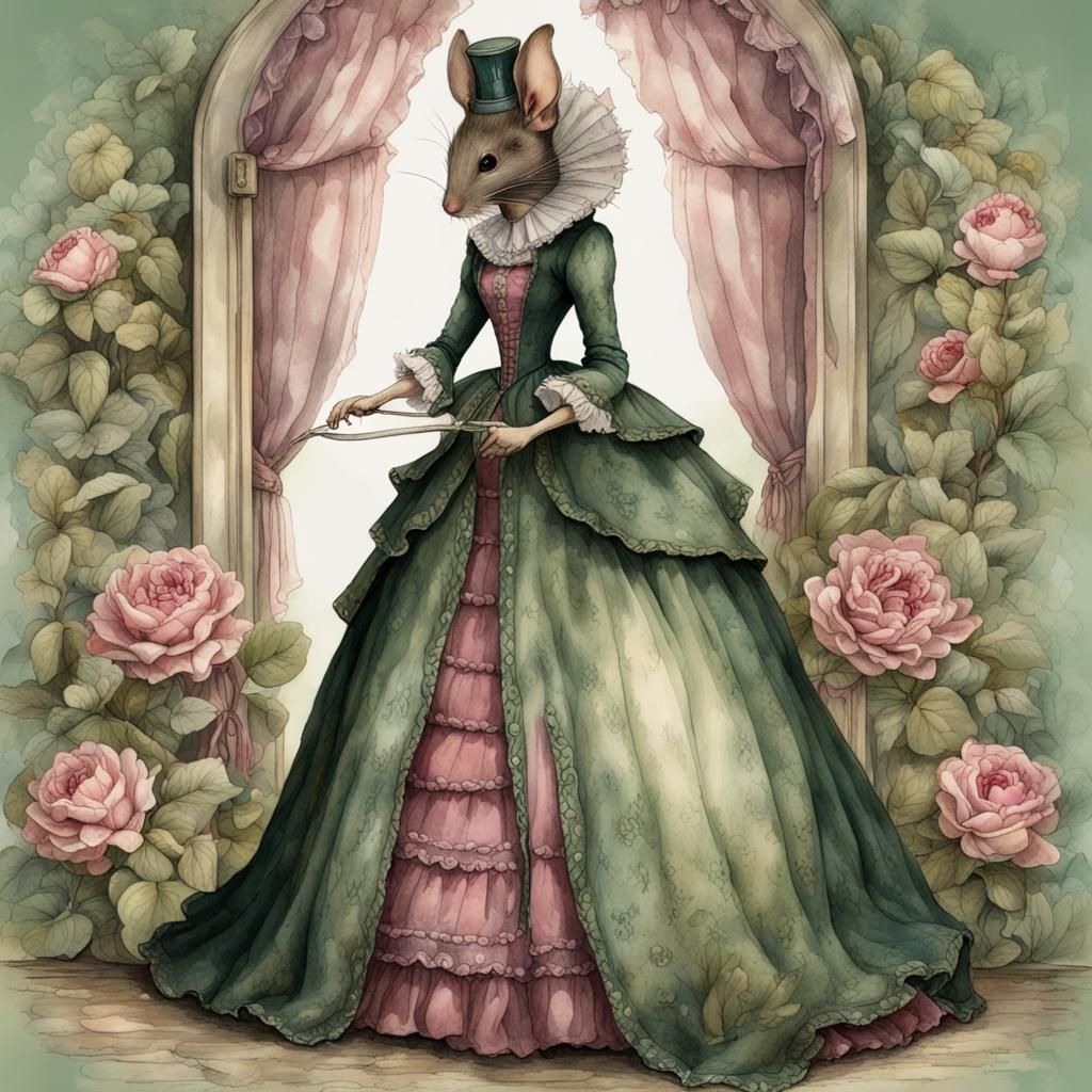 Victorian Mouse in Watercolor Style Illustration