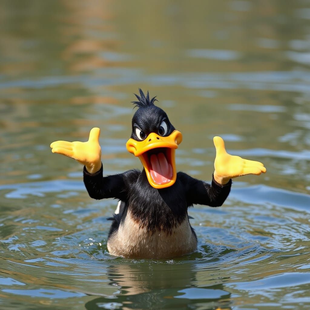 Comical Daffy Duck in Wildlife Photography Style