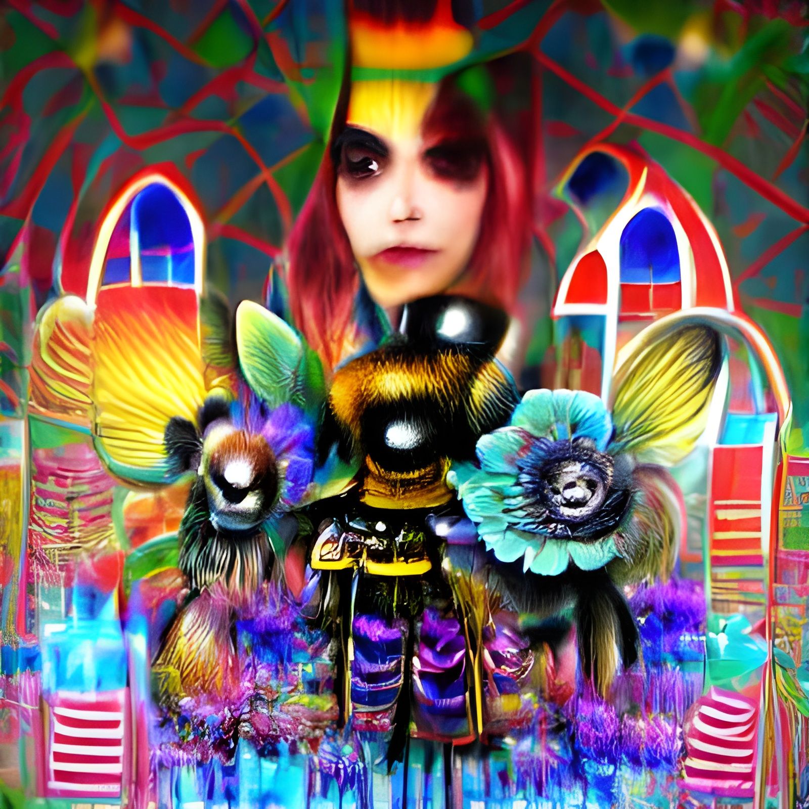 Psychedelic Bee in Gothic Folk Art Style