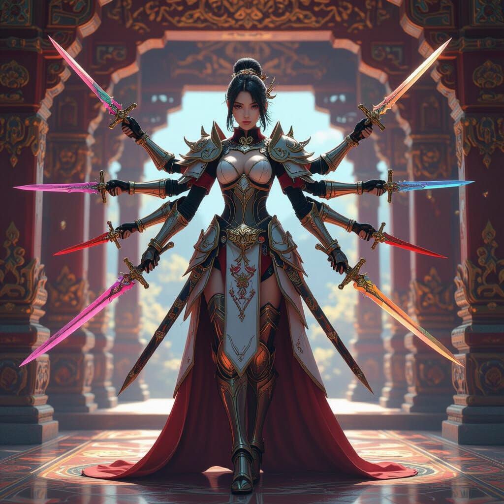 Seven-Armed Anime Goddess Statue in Temple