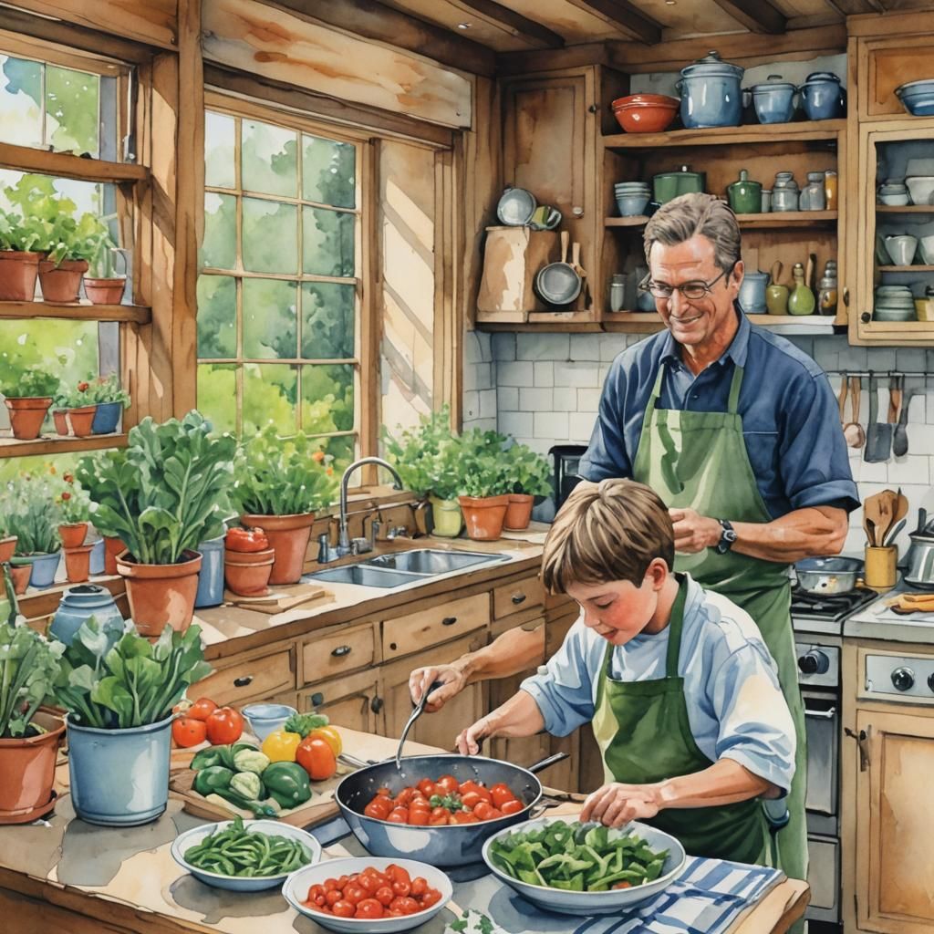 Man is cooking his favorite dish in his nice kitchen with a ...