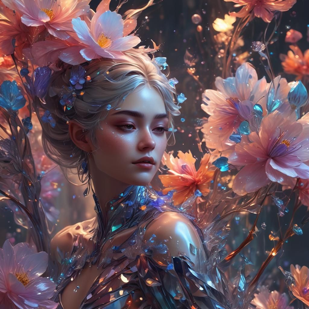 Crystalline Faerie Portrait with Liquid Flowers