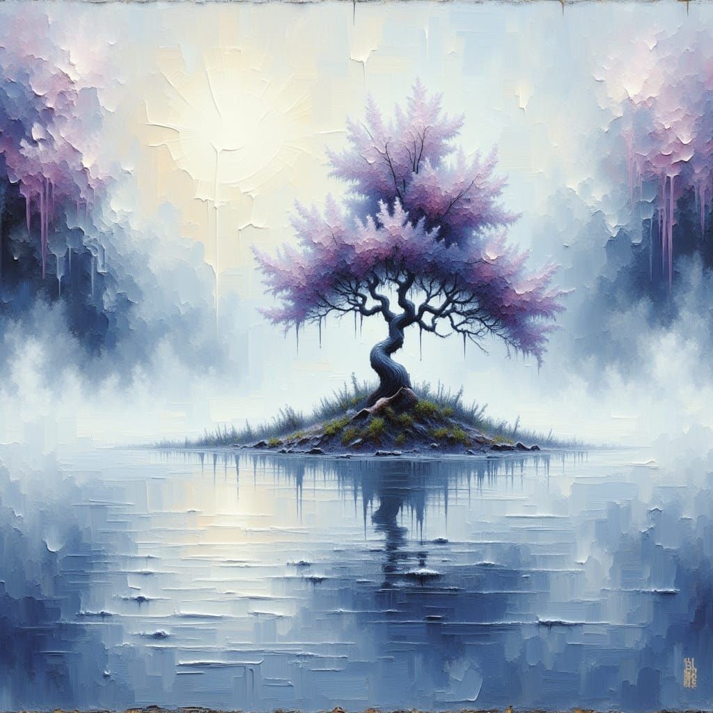 Majestic Bonsai Tree in Ephemeral Island Landscape