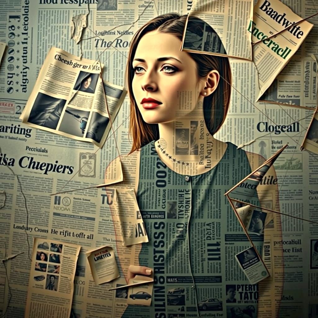 Surreal Shadow Silhouette on Vintage Newsprint