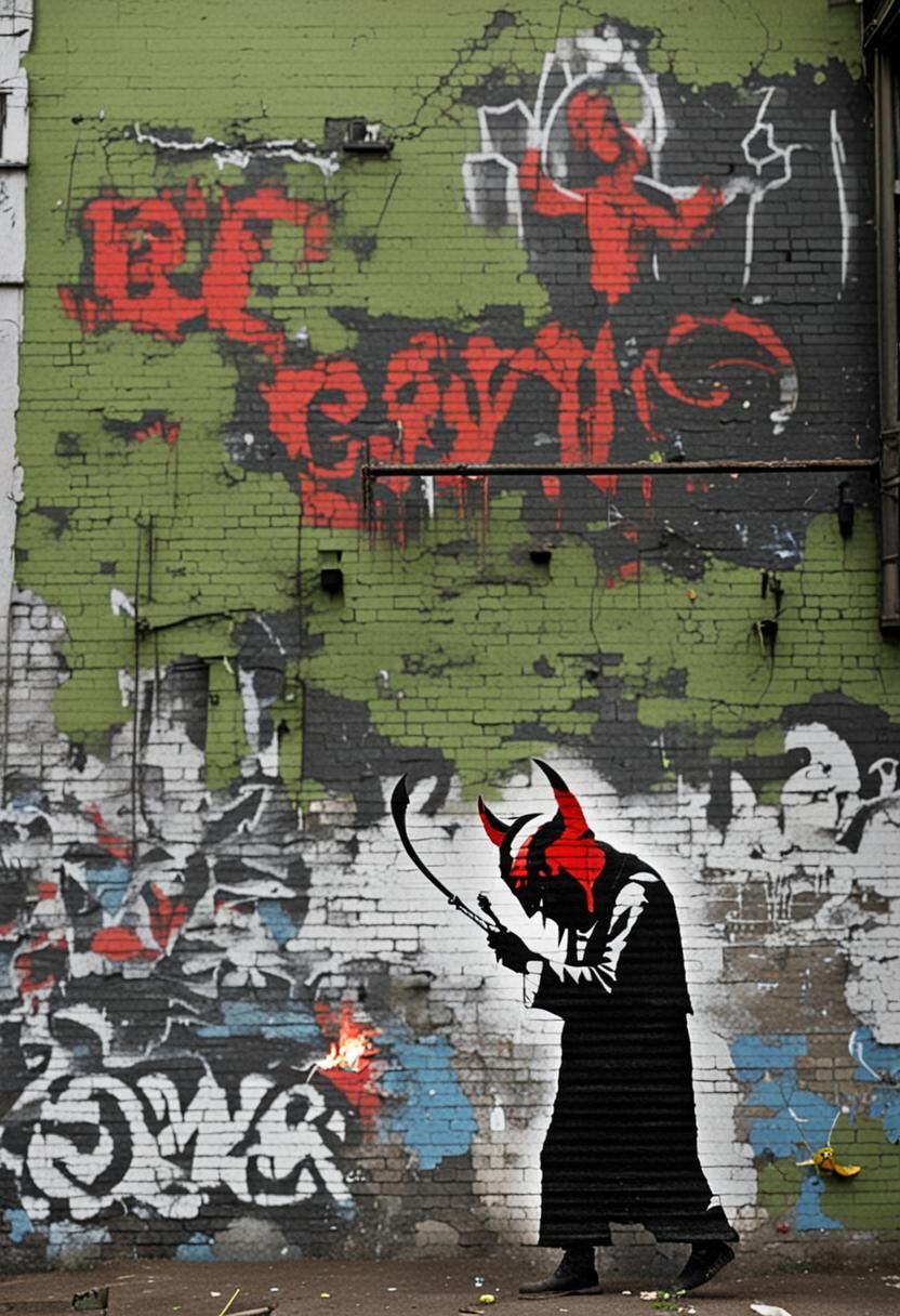 Banksy Style Graffiti Art for Devil Worshippers