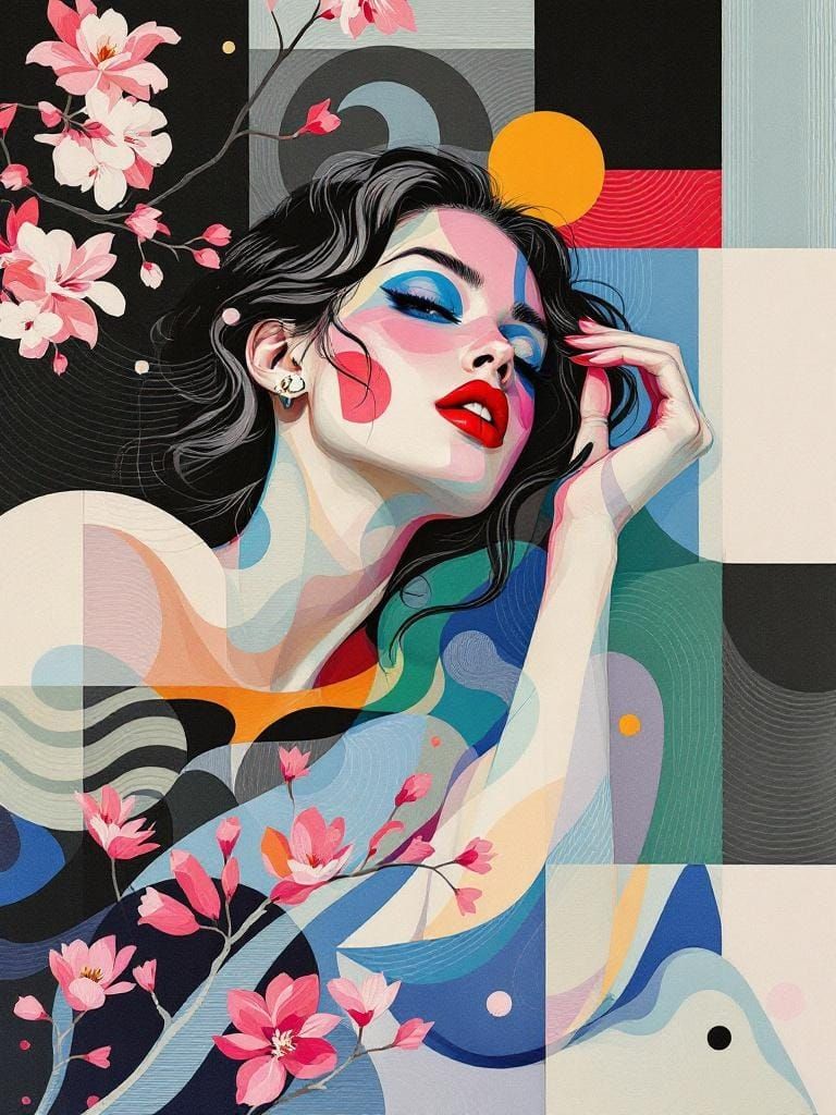 Abstract Pin-Up with Geometric Patterns in Lenticular Style