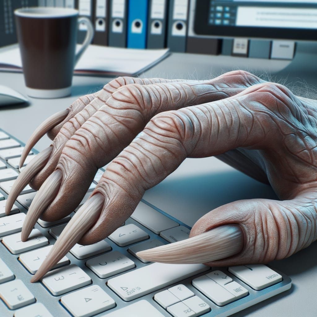 Reptilian Transformation in Office Close-Up