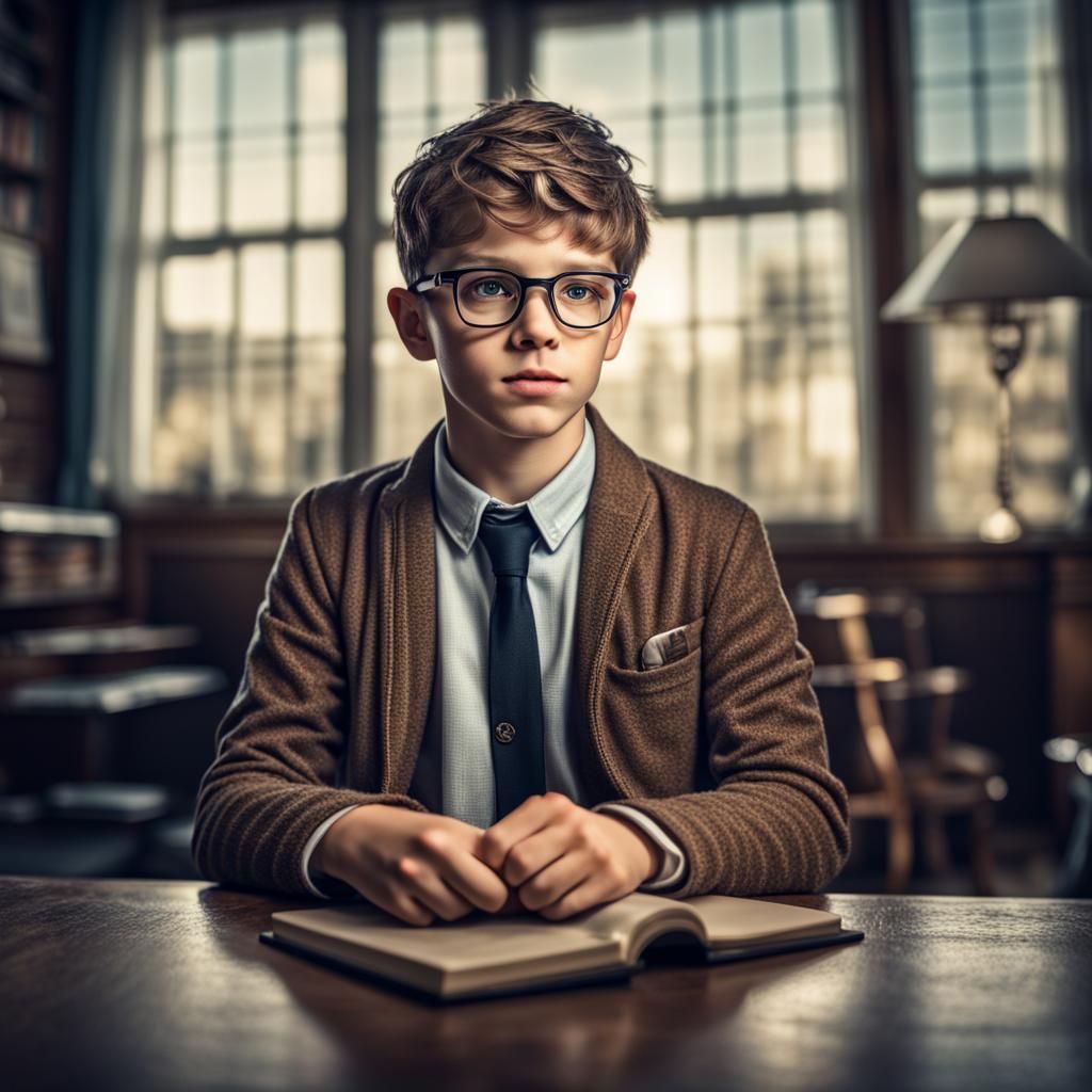 Hyperrealistic Portrait of a Handsome Nerd Boy