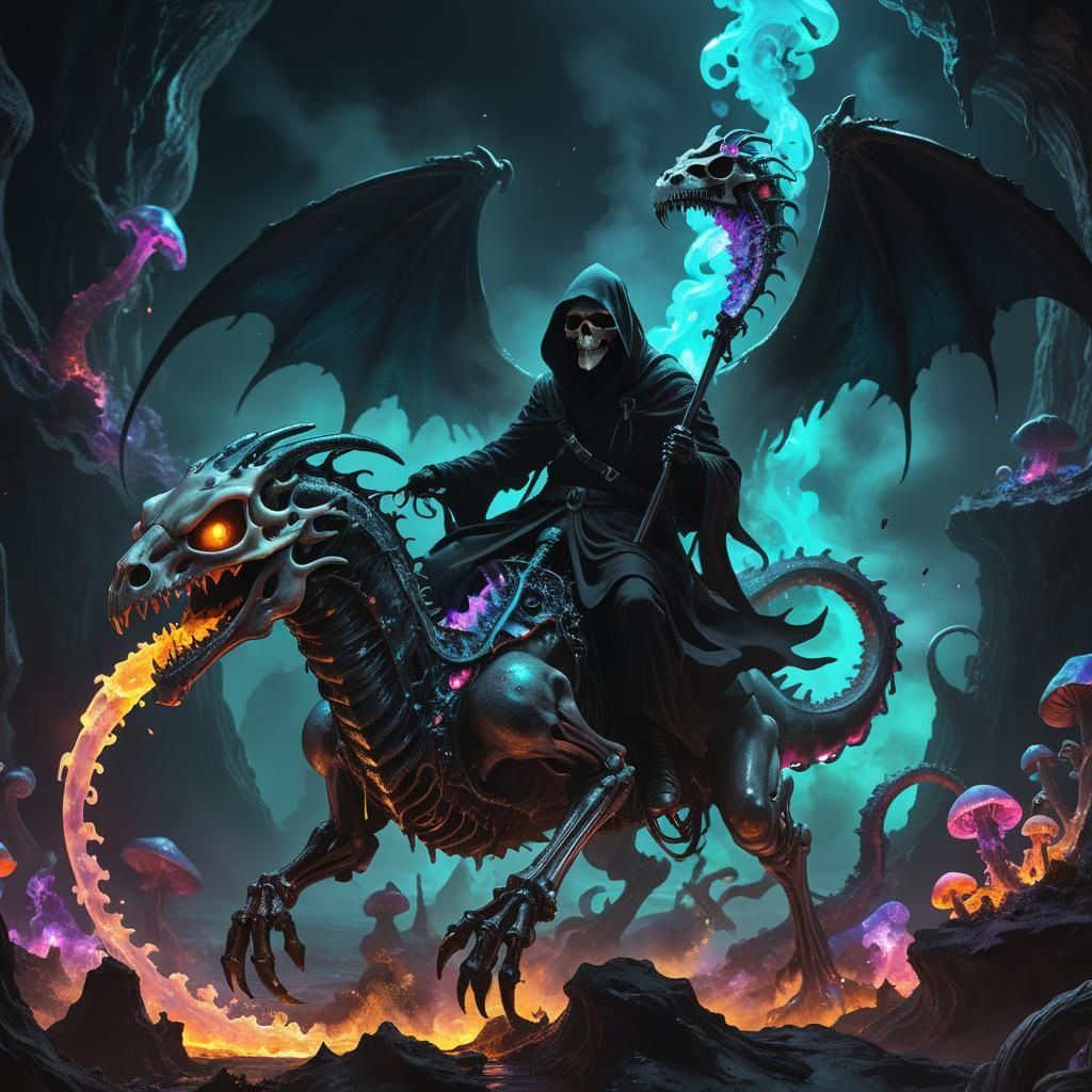 Grim Reaper Rides a Black Smoke Dragon