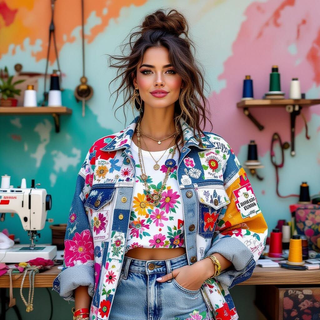 Woman in DIY Clothing With Vibrant Street Art Backdrop