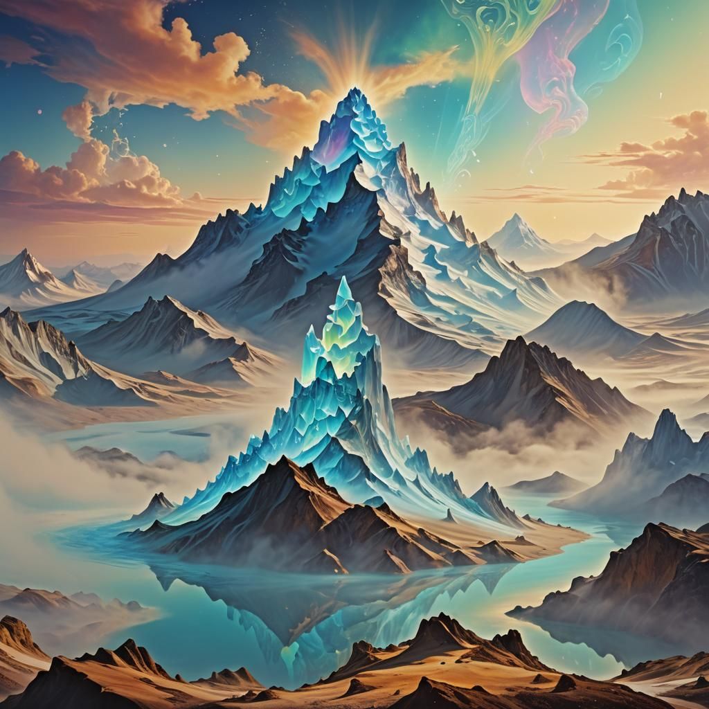Crystalline Mountain Reflects Cosmic Knowledge in Surreal St...