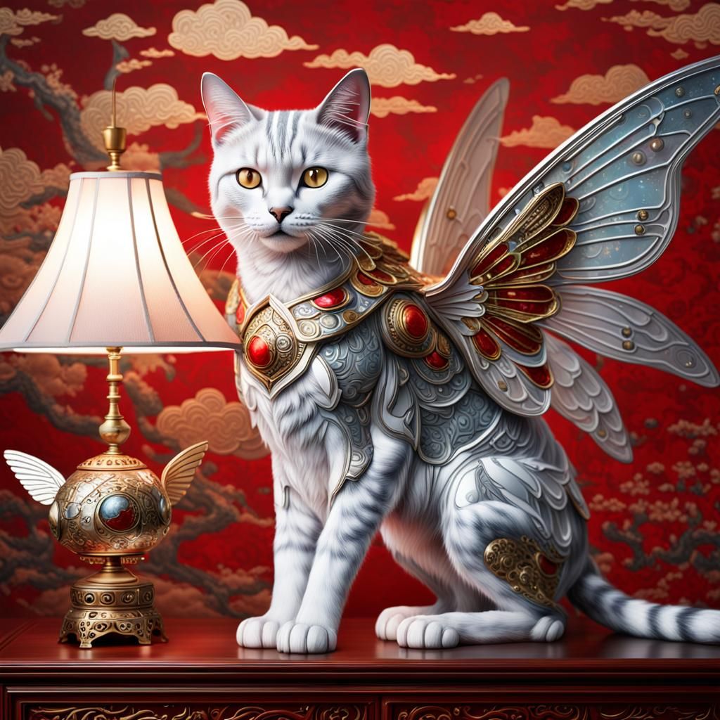 Celestial Cyborg Cat: Hyperrealistic Double Exposure Photogr...