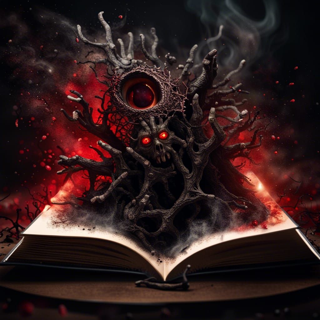 Miniature Horror World Emerging from Book