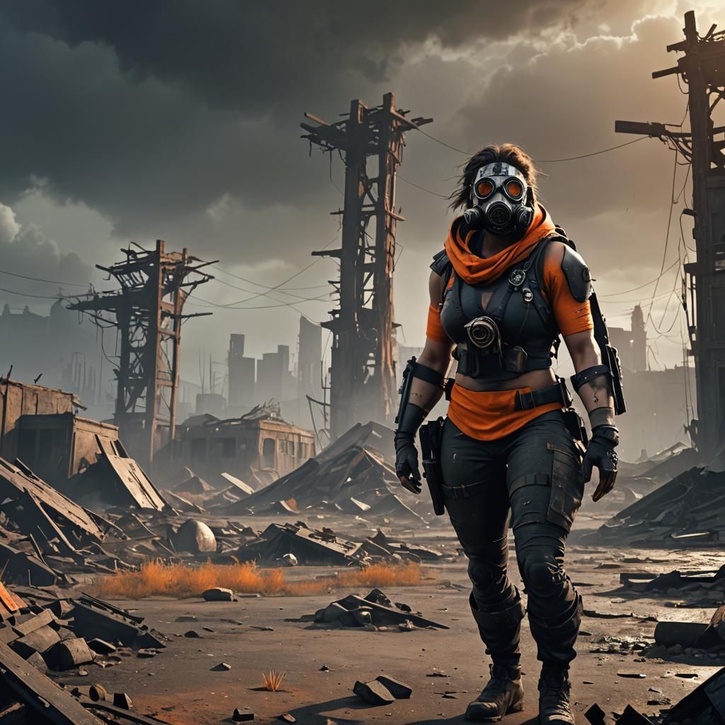 Post-Apocalyptic Woman in Desolate Landscape