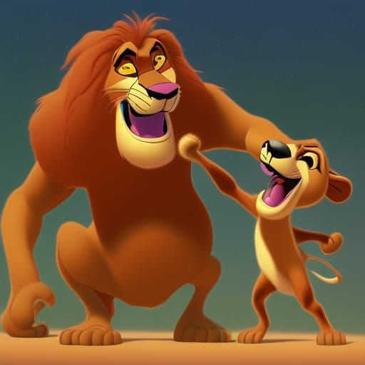 Simba's Fight: Lion King Confronts Human in 3D Art