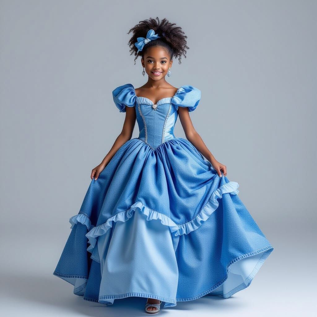 African American Princess in Denim Cinderella Gown