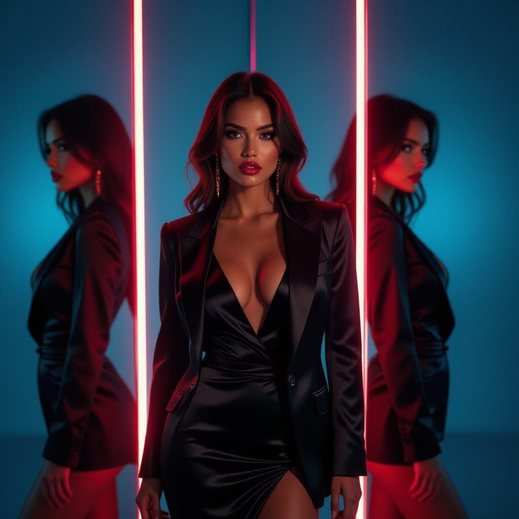 Cinematic Fashion Portrait of Sienna Cruz in Black Satin