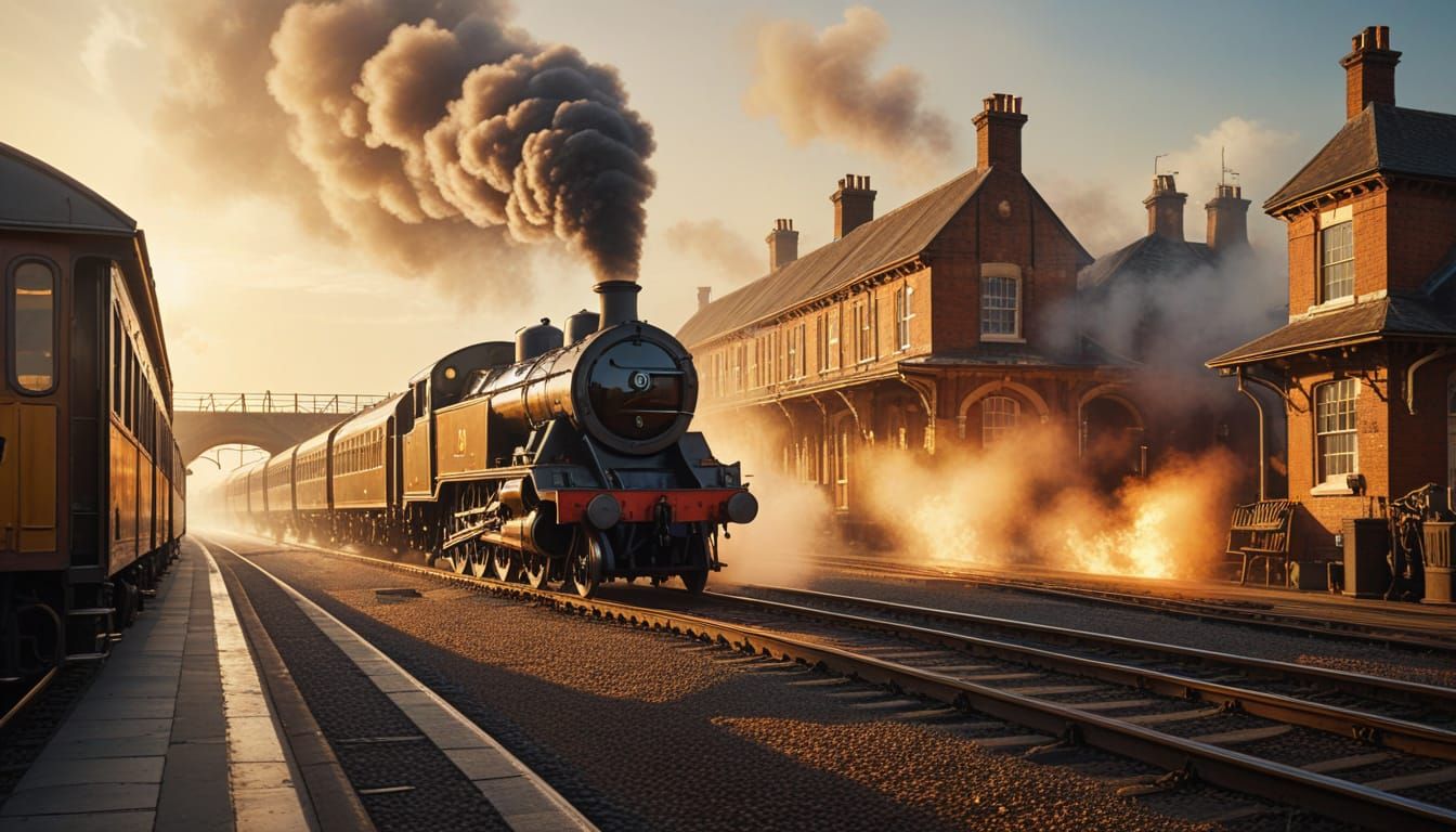 Vintage Train at Woodbridge Station: Oil Painting