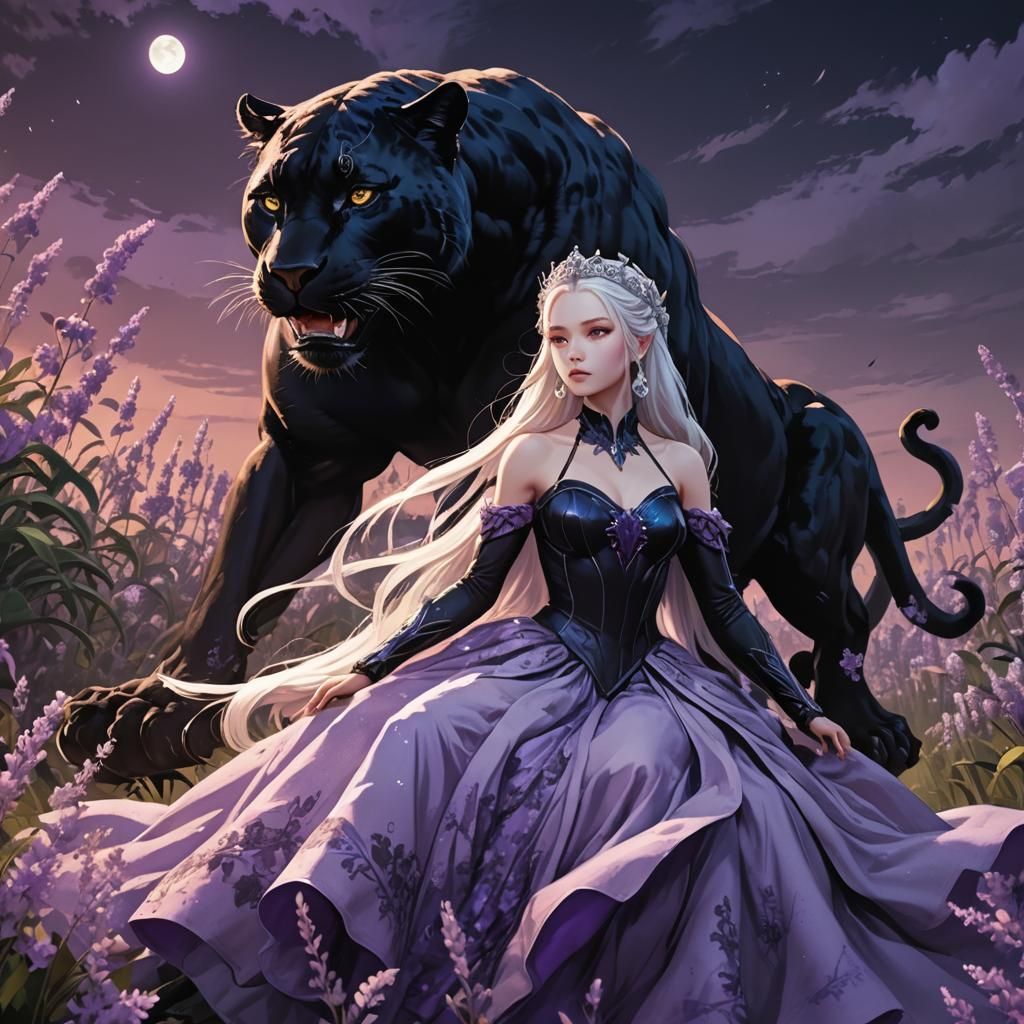 Anime Princess Rides Black Panther in Cotton Field