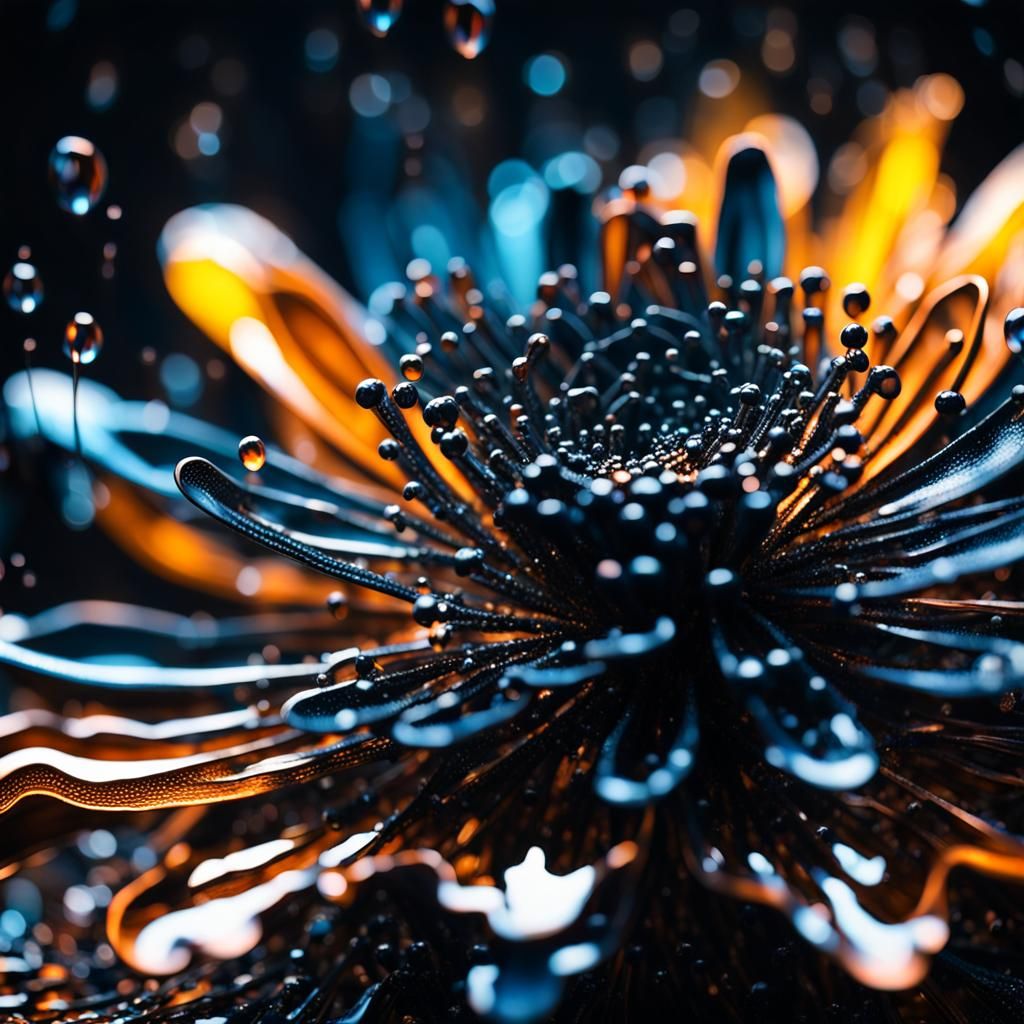 Ferrofluid Flower Sculpture in Gasoline Colors